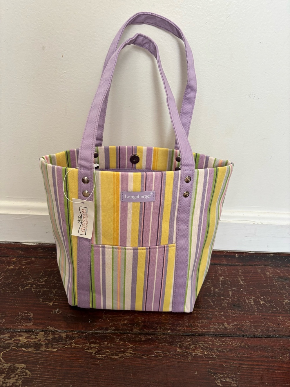 Longaberger Small Purple Yellow Striped Tote New